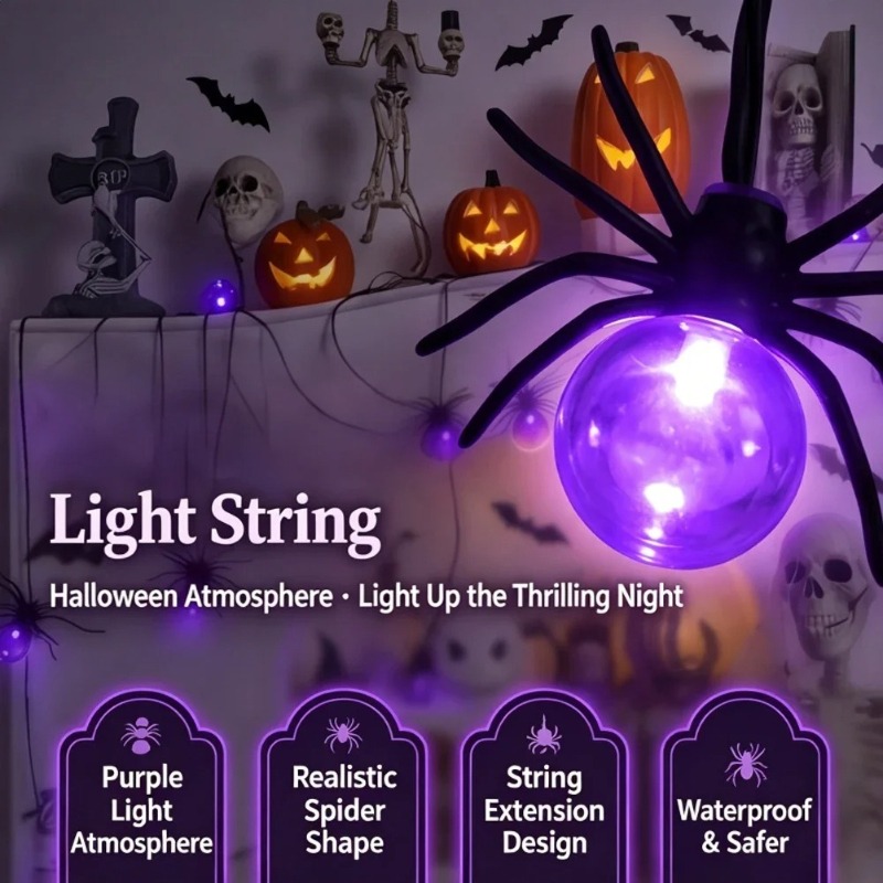 Outdoor Lighting Yard Decoration - Battery Powered Spider LED String Lights,