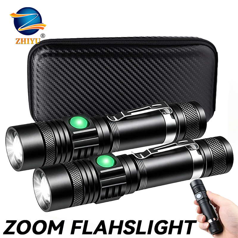 Outdoor Lighting House - T6 LED Rechargeable Flashlight,18650 Zoomable Torch,