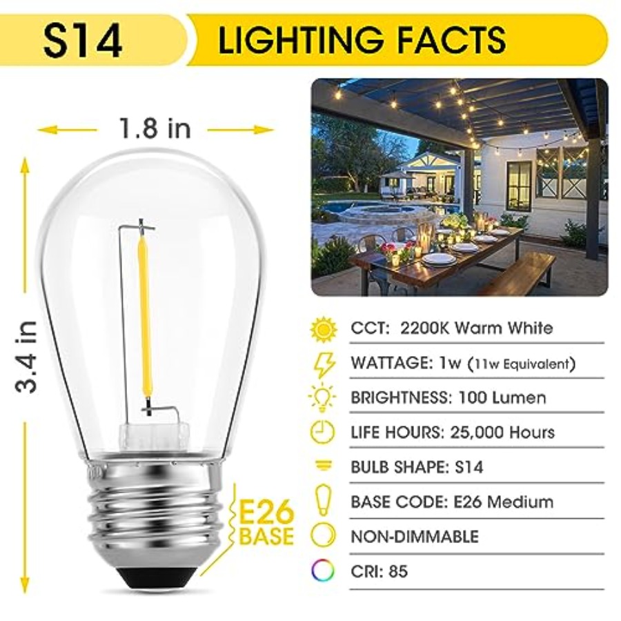 36 Pack S14 LED Bulbs for Outd - đánh giá và giá Outdoor Lighting Battery